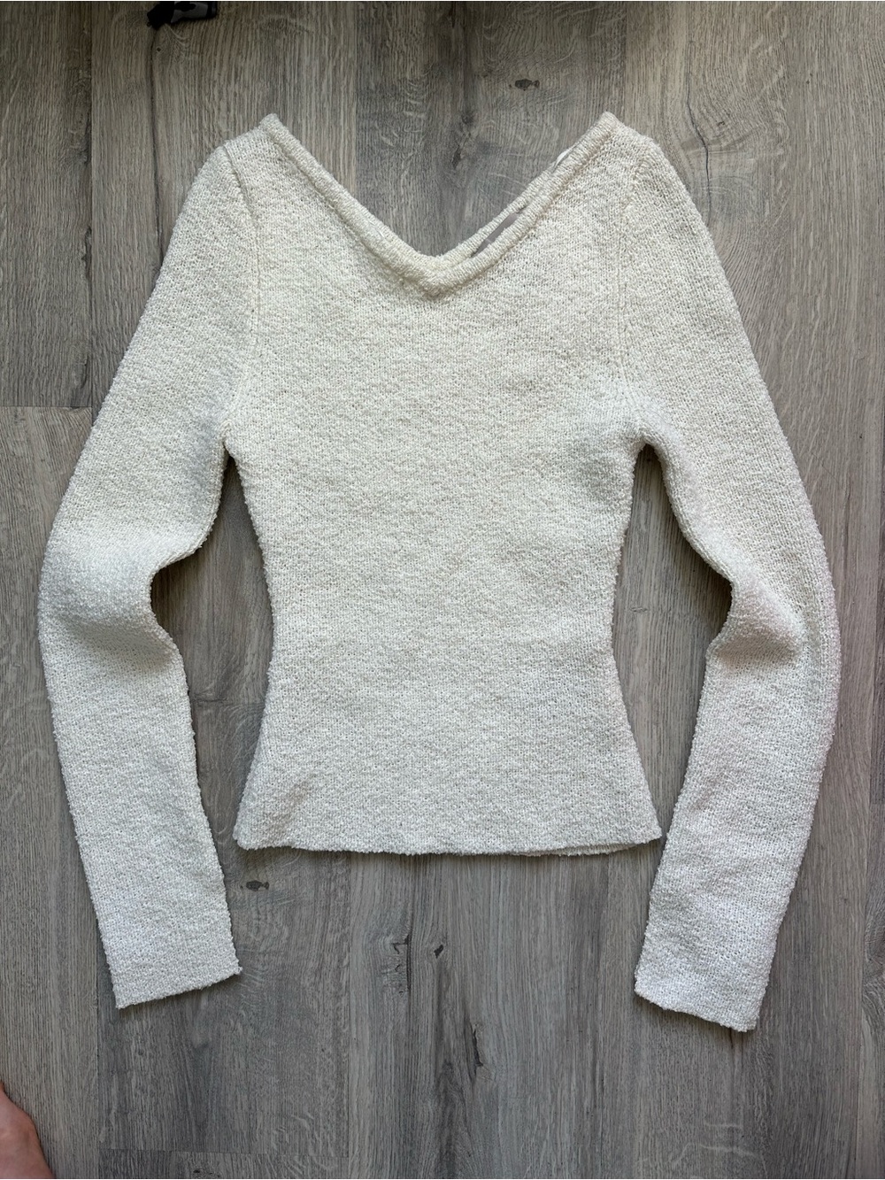 H&M Cream V-Neck Bouclé Knit Sweater
